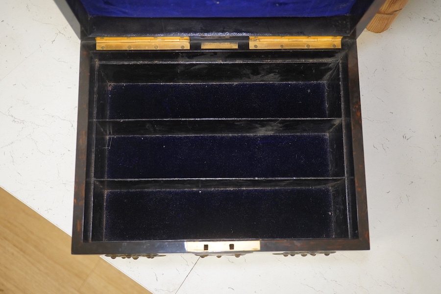 A late 19th century brass bound coromandel box with Betjemann & Sons lock, no key, 30cm wide. Condition - fair to good